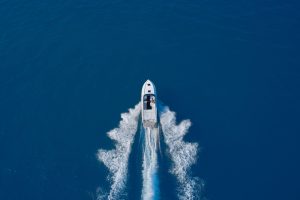 Luxury,Motor,Boat.,Aerial,View,Of,A,Boat,In,Motion